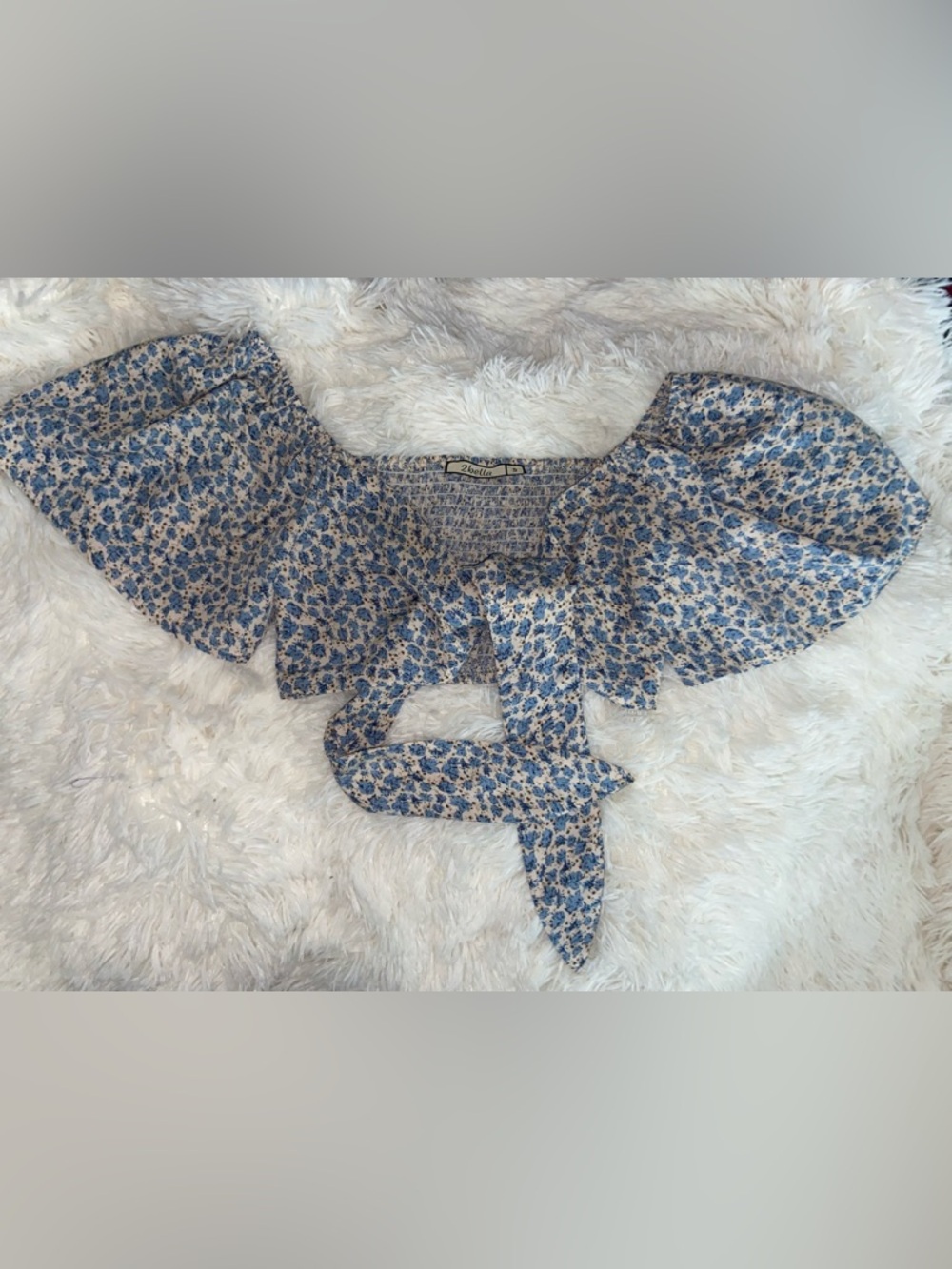 Blue Floral Tie-Front Crop Top